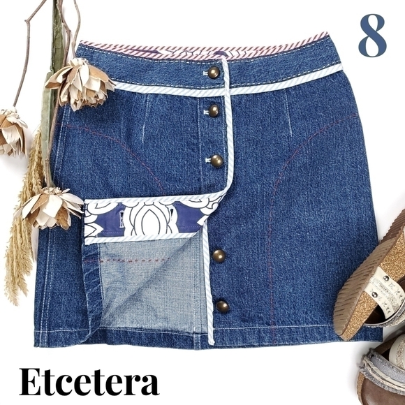 New Etcetera Blue Jean Denim Candy Cane Button Front Size 8 - Picture 1 of 13